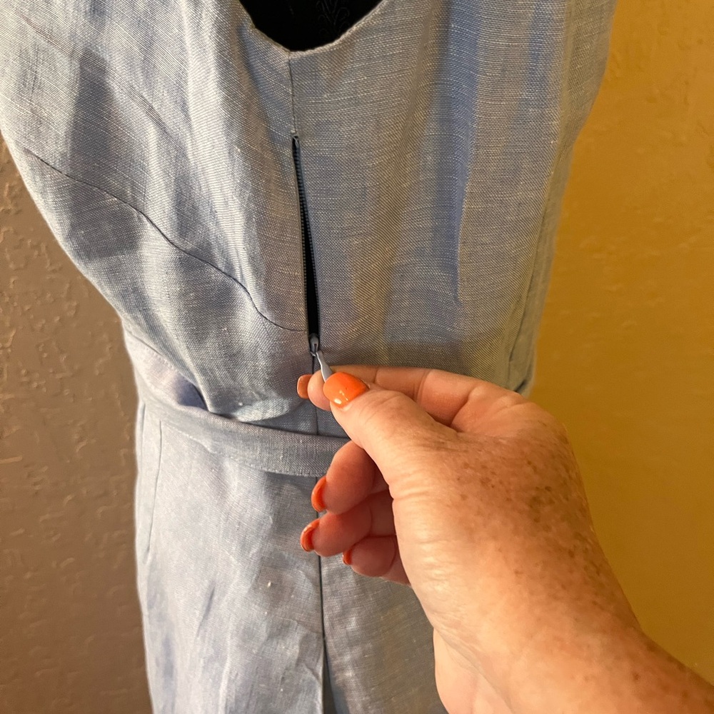 Boden Light Blue Linen Midi Dress with Multicolor Button Detail - Picture 5 of 12